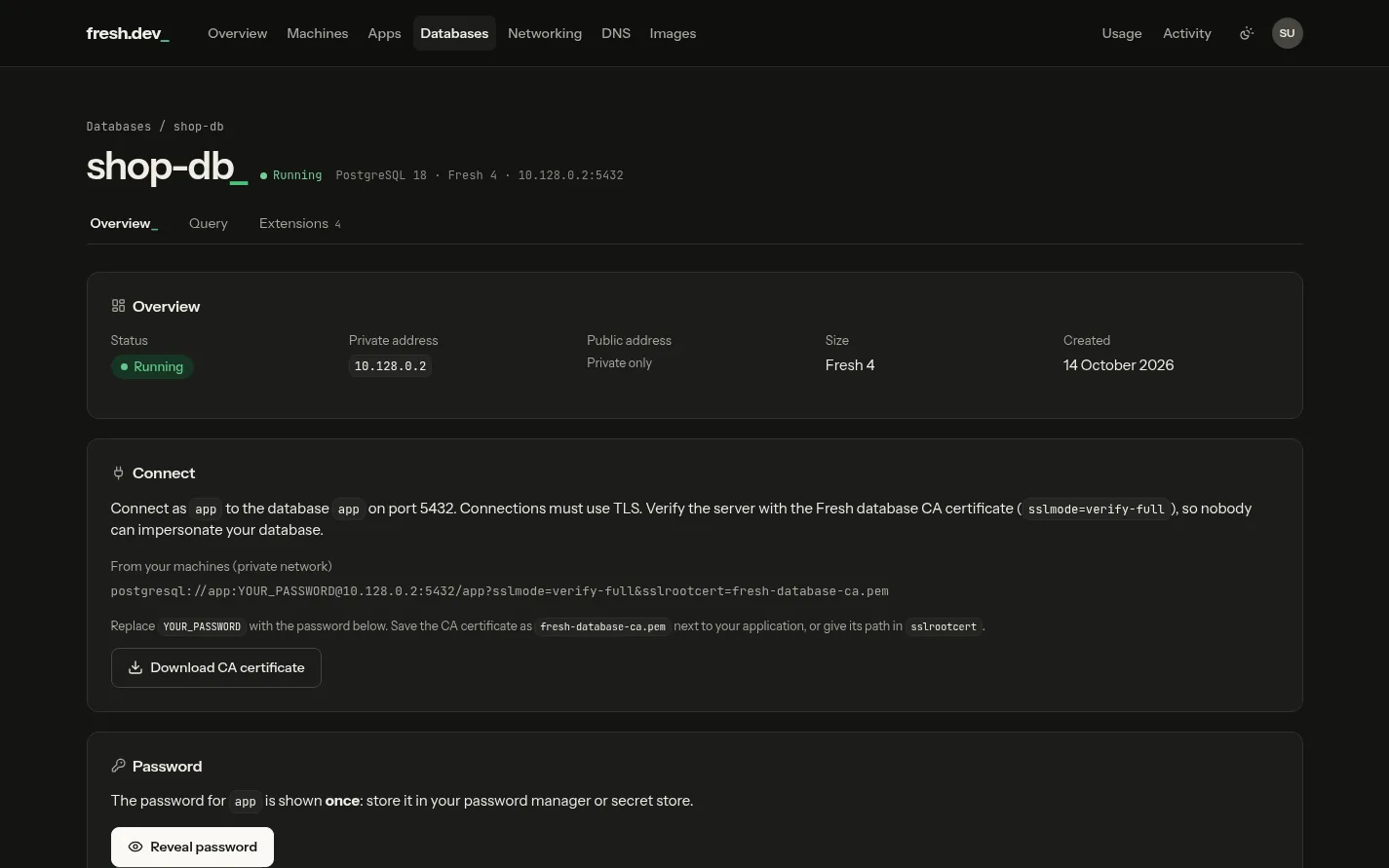 A running database in dark theme