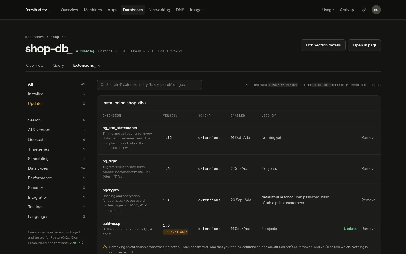 The Extensions tab in dark theme