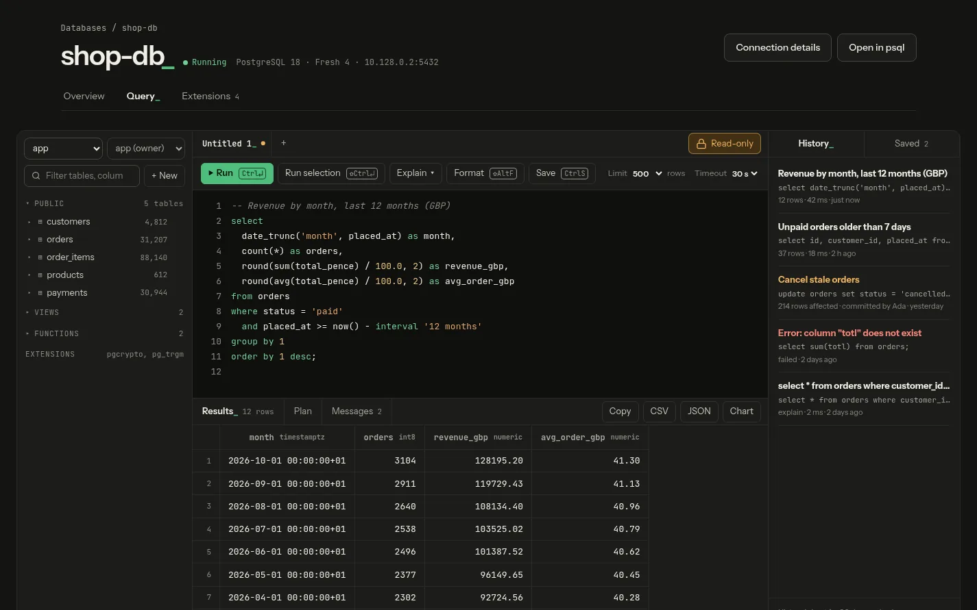 The Query tab in dark theme