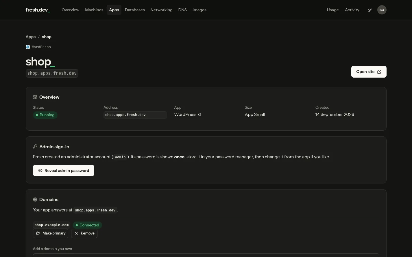 A running managed app in dark theme
